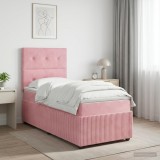 Cumpara ieftin Pat cu arcuri LED si saltea Roz 80 x 200 cm Catifea