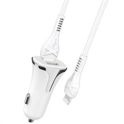 Incarcator Auto cu cablu Lightning HOCO Z31, Quick Charge, 2 X USB, Alb foto