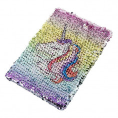 Caiet A5 80 file dictando coperta cu paiete reversibile unicorn foto