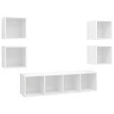 Cumpara ieftin Set de dulapuri TV, 5 piese, alb, lemn prelucrat
