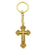 Cumpara ieftin Breloc auriu 10,8 cm cu cruce 5,4 x 3,2 cm, aliaj metalic patinat filigranat, port chei crestin pentru barbati si femei sau marturii botez