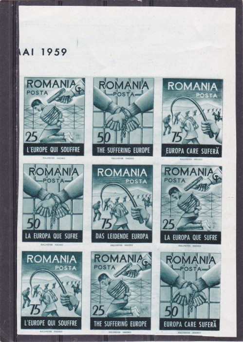 Spania/Romania, Exil romanesc, Europa care sufera, em. a XV-a, nednt., 1959, MNH