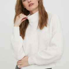 Hollister Co. pulover femei, culoarea alb, cu turtleneck