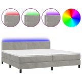 Cumpara ieftin Pat cu arcuri, saltea si LED, gri deschis, 200x200 cm, catifea