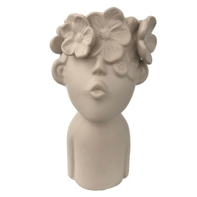 Vaza decorativa, Bust copil cu flori, 23 cm, Crem, 467H-3 foto