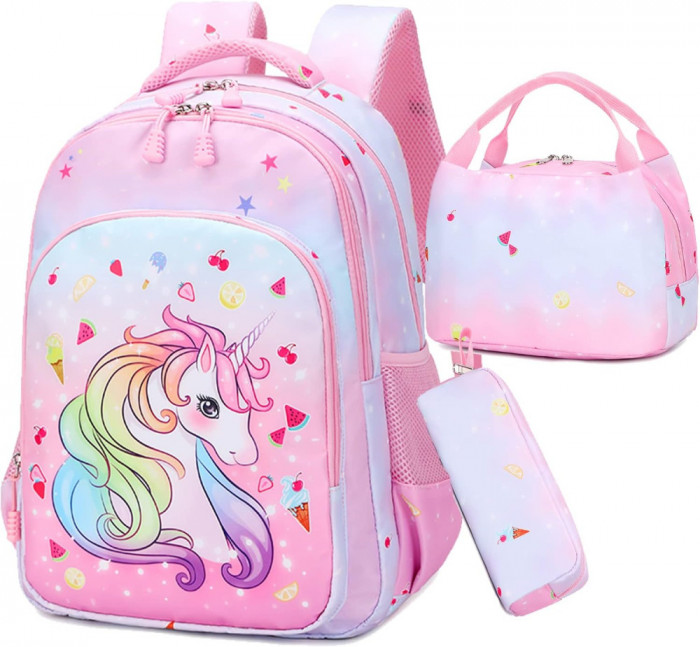 Popack Rucsac de școală unicorn pentru fete Impermeabil Rucsac pentru copii