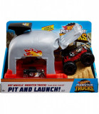 Hot wheels lansator monster truck craniul cu doua masinute, Mattel
