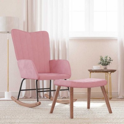 vidaXL Scaun balansoar cu taburet, roz, catifea 327758 foto