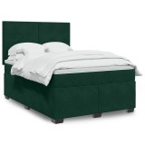 vidaXL Pat box spring cu saltea, verde &icirc;nchis, 160x200 cm, catifea 3293251