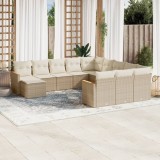 Set Canapele Gradina Poliratan Bej, 12 Piese, vidaXL, Perne Incluse, Depozitare, Huse Lavabile, Modular