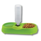 Cumpara ieftin Bol dublu pentru hrana si dozator de apa pentru animale de companie, 34x18x7 cm, Verde