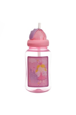 Sticlă de apă din plastic, Prințese, 400 ml, Multicolor, Pai &amp;icirc;ncorporat, Fete foto