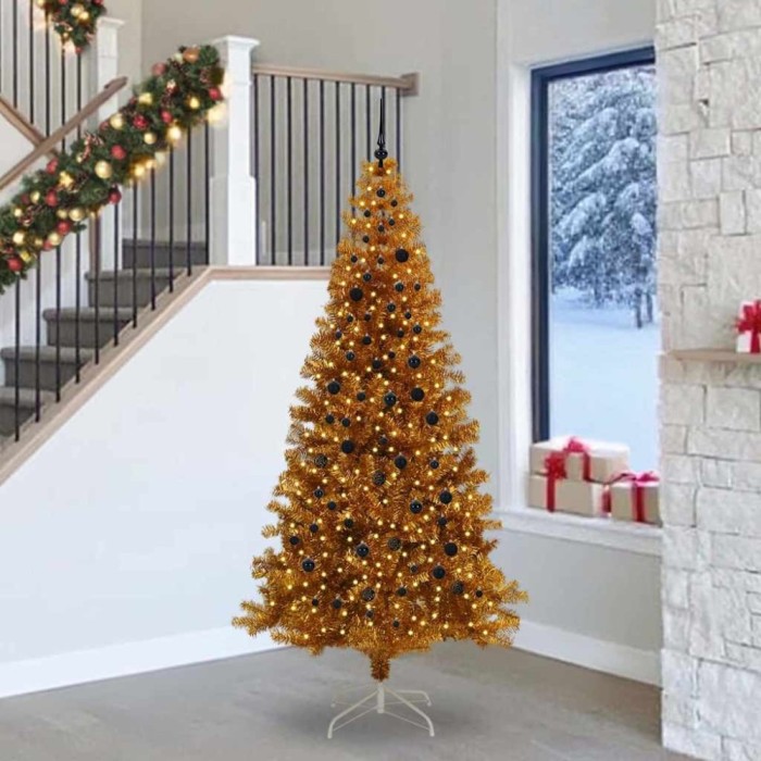 vidaXL Brad de Crăciun cu 300 LED cu suport Auriu 240 cm PET 3396644