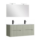 Set mobilier baie Leziter Trent 120 cm verde, 4 sertare, lavoar ceramic dublu, oglinda 60x120 cm, pe perete