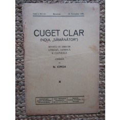 Revista - Cuget Clar - Noul Semanator - condusa de N. Iorga - ANUL I NR. 19 18 NOIEMBRIE 1936