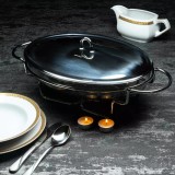 Vas termorezistent oval, 3L, chafing dish cu lumanare, incalzitor pentru mancare,capac inox, Kinghoff