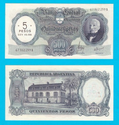 Argentina (p#283) 5 Pesos 1969 UNC &amp;#039;Emisie provizorie&amp;#039; serie: 67.362.259 A foto