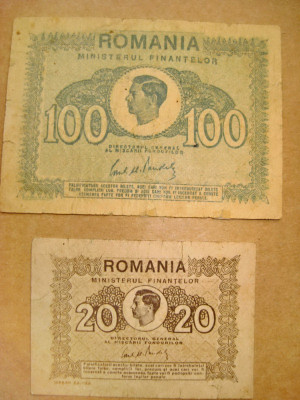 B507- Set 2 bancnote Mihai 1945 circulate. Stare, uzate, acceptabile. foto