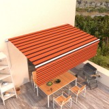 Copertină retractabilă manual, cu stor, portocaliu&amp;maro, 5x3 m