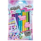 Set creativ, Airbrush Plush, 10 markere colorate si 2 sabloane