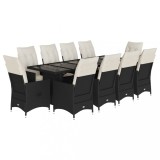 Cumpara ieftin Set bistro de gradina, 11 piese, cu perne, negru, poliratan