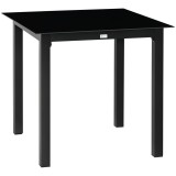 Outsunny Masă de grădină pătrată pentru 4 persoane cu blat din sticlă securizată și cadru din aluminiu 80 x 80 x 74 cm negru | Aosom Romania