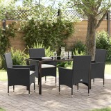 vidaXL Set de masă pentru grădină cu pernă 5 pcs Negru Rattan poli