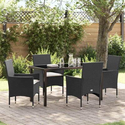 vidaXL Set de masă pentru grădină cu pernă 5 pcs Negru Rattan poli foto