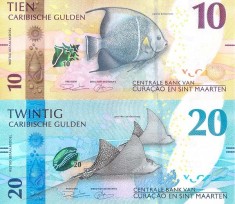 Curacao &amp;amp; St. Maarten Set 2x (p#NOU - 1+2) 10+20 Gulden 31.03.2025 UNC; Primele bancnote emise foto
