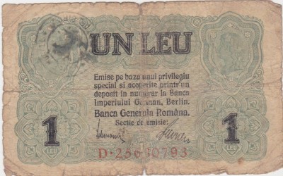 ROMANIA 1 LEU BGR 1917 uzata foto