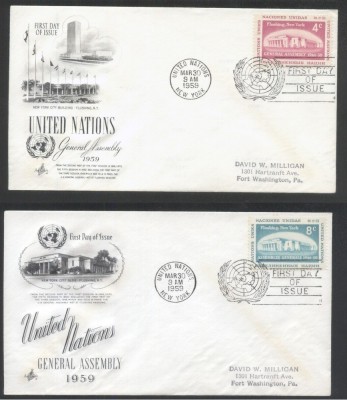 UN New York 1959 Flushing NY Mi.76-77 FDC UN.278 foto