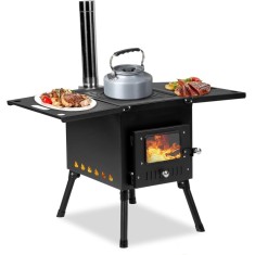 &Icirc;ncălzitor cu plită pe lemne din oțel - sobă de camping cu burlan, perfectă