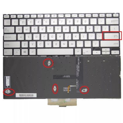 Tastatura Laptop, Asus, ZenBook 14 0KN1-5Z2TW13, 0KNB0-262HTY00, NSK-WR1BU, iluminata, argintie, layout US foto