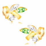 Cumpara ieftin Cercei din aur 585 - ramură cu frunze, smarald verde, diamant transparent