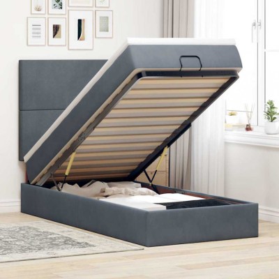 vidaXL Cadru de pat otoman cu saltele Gri &amp;icirc;nchis 140x190cm catifea 3313398 foto