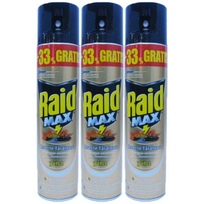 3 x Raid MAX, Spray pentru insecte taratoare, gandaci, 3 x 400ml foto