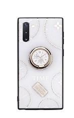 Husa cu pietricele + inel rotativ &#039; Clock &#039; Samsung Galaxy Note 10 , Alb