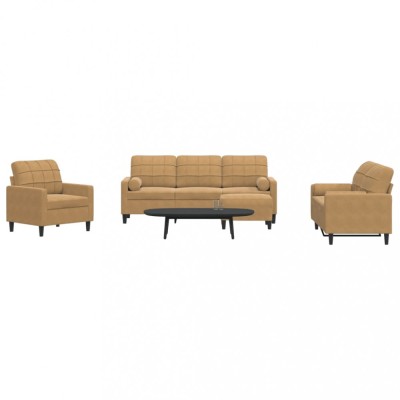 vidaXL Set de canapele cu perne/rulouri, 4 piese, maro, catifea 3278388 foto