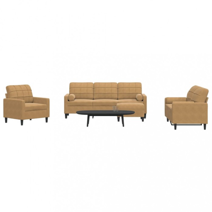 vidaXL Set de canapele cu perne/rulouri, 4 piese, maro, catifea 3278388
