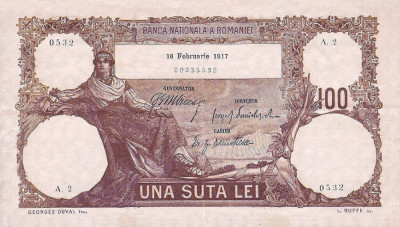 REPRODUCERE bancnota 100 lei 16 februarie 1917 Romania foto