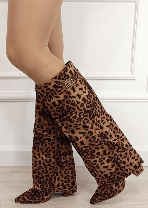 Cizme leopard print elegante cu toc comod 9501A 113