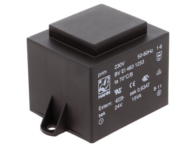 Transformator &icirc;ncapsulat 15VA 230V 24V 625mA PCB