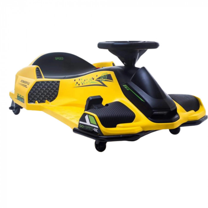 Masinuta Kart electric pentru copii 5-11 ani, Rider Drift 360, 180W, 24V, culoare Galbena