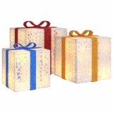 Cumpara ieftin Cutii de Craciun iluminate, 3 buc., 64 LED-uri, alb cald