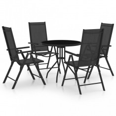 vidaXL Set mobilier de exterior, 5 piese, negru, aluminiu și textilenă