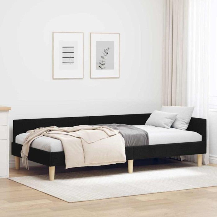 vidaXL Cadru de pat colțar Altele cu headboard Negru 100 x 200 cm 42016127