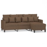 Cumpara ieftin Canapea cu 3 locuri cu taburet, maro, 180 cm, material textil