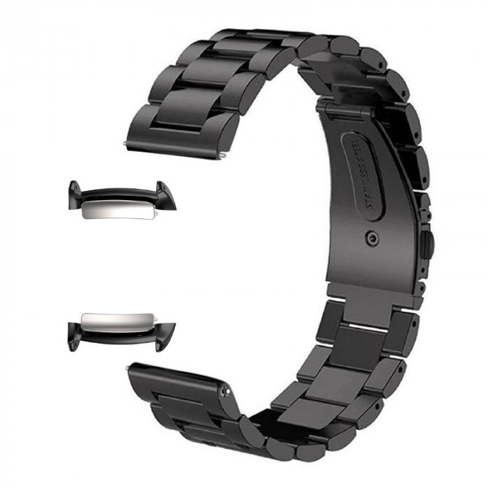 Curea metalica, adaptoare compatibile Samsung Gear Fit 2, Negru