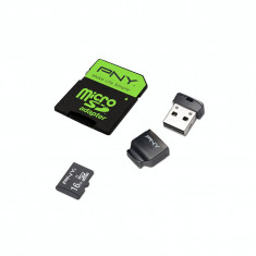 PNY 16GB High Performance (Video FullHD) micro SDHC + Adaptor SD + Adaptor USB, 50/20MB/s UHS-I, Class 10 U1 foto