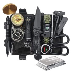 Kit supravietuire multifunctional 16 in 1 flippy, instrumente profesionale, agatatoare ghiozdan, pentru camping, drumetii, aventuri in aer liber, bors